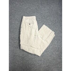Eddie Bauer Linen Pants Men's Size 35x32 Beige Khaki Pleated Dress Slacks